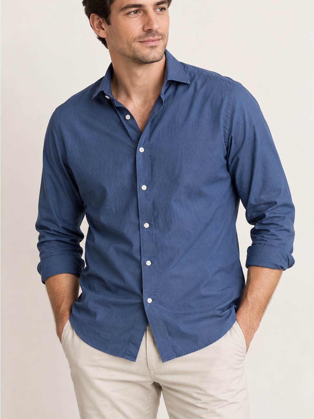 Slim-Fit Casual Button-Down Shirt in Blue